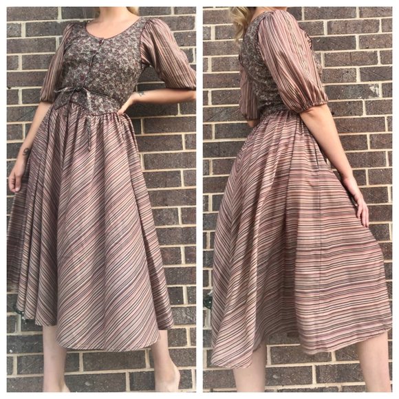 Vintage 70’s Midi Flowy Dress Prairie Cottagecore S. Howard Hirsh Boho Garden 10 - Picture 1 of 12